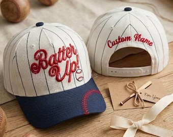 Custom Batter Up Pinstripe Baseball Hat, Embroidered Vintage Cap, Aesthetic Cap