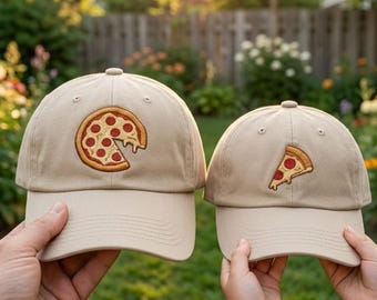 Ensemble assorti brodé papa et enfant pizza, cadeau amusant pour la fête des pères, casquettes de pizza maman et moi, chapeaux assortis pour toute la famille