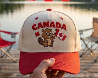 Embroidered Cute Canada Beaver Hat, Canadian Flag Cap, Canada Day Gift