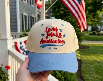 3D Puff Embroidered Loves Jesus And America Too Hat, Christian Patriotic Gift Cap, Retro Snapback