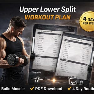 Obere Untere Split Workout-Plan PDF | Muskelaufbau-Programm | 4 Tage Fitness-Studio Routine