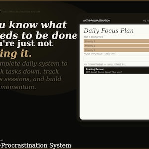 Anti-Procrastination System | Daily Focus Planner PDF | Time Blocking, Pomodoro Tracker, Stop Procrastinating