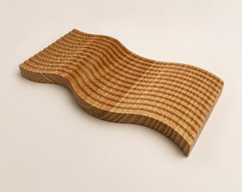 Handmade Organic Wave Wooden Tray | Sculpted Catchall Organizer, Modern Home Decor