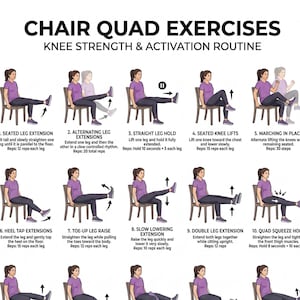 Chair Quad Exercises for Women Printable PDF | Seated Leg Workout Chart | Quad Strengthening Exercises for Seniors & Beginners