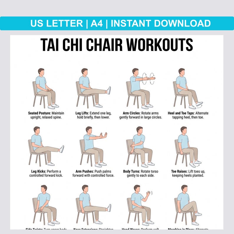 Printable Tai Chi Chair Workout | Tai Chi Chair Exercise Chart