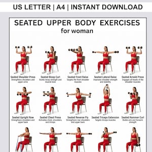 Seated Upper Body Exercises for woman  Printable | Chair Exercise Routine | Seated Arm Workout PDF | Upper Body Chair Exercises