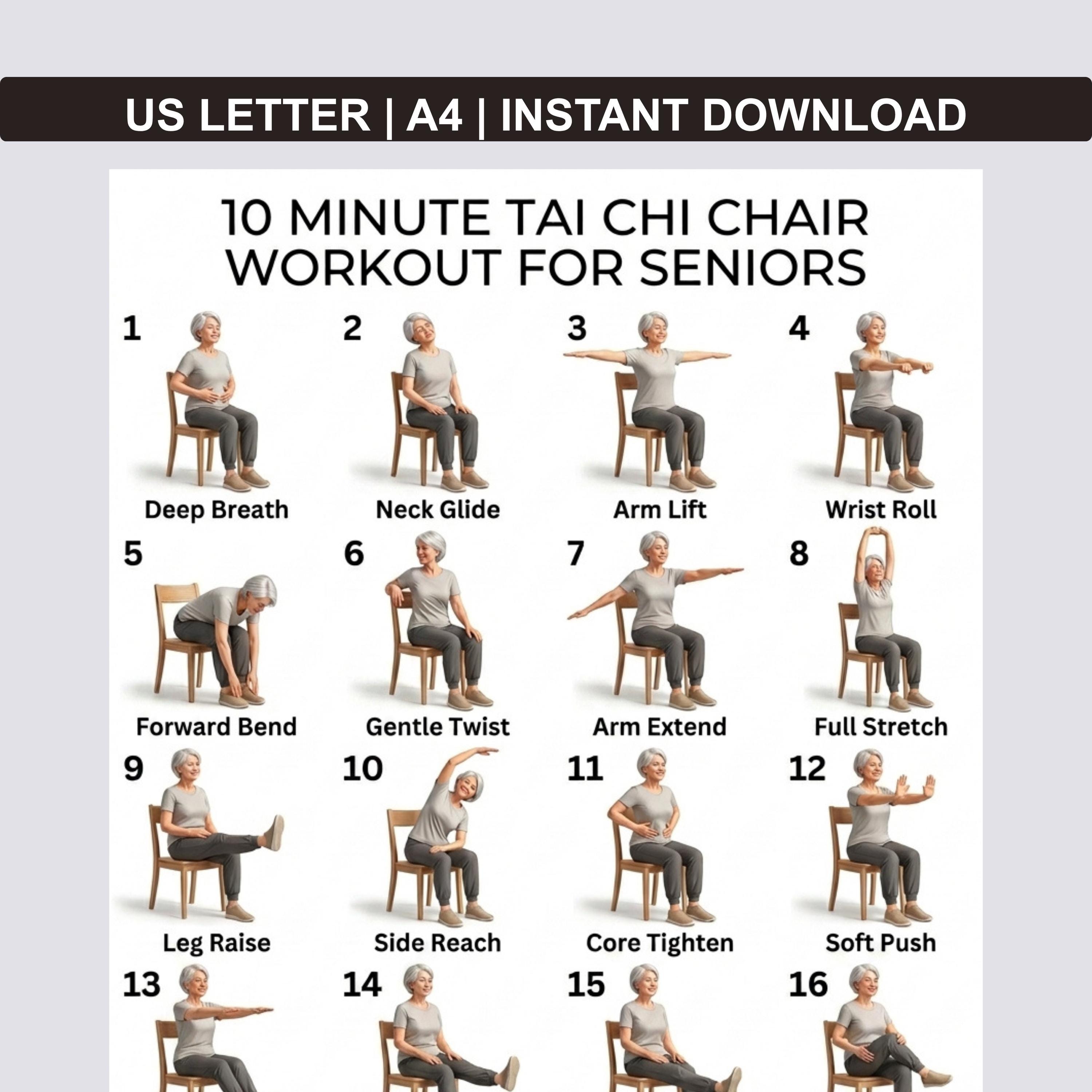 10-minute senior stretching routine flowchart with chair