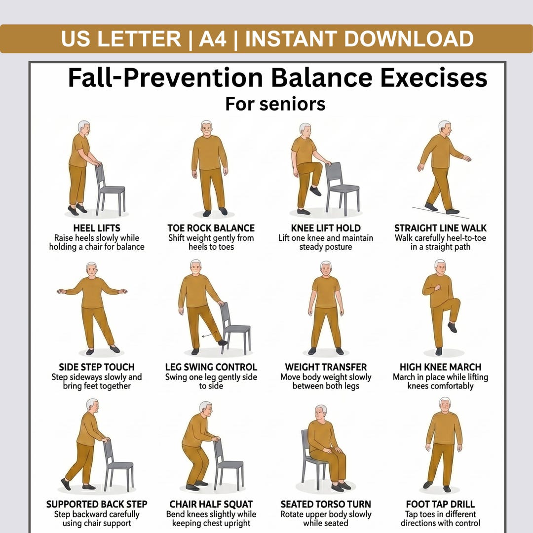 Fall Prevention Balance Exercises for Seniors Printable PDF |training ...