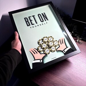 Bet On Yourself Frame | Luxury Motivational Monopoly Poker Artwork by FramedCash | For Home, Office, Entrepreneurs | Gift for Him | 40x30cm