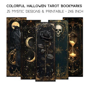 Marcapáginas de tarot imprimible, juego de marcapáginas de cartas de tarot de Halloween, marcapáginas de estética gótica en PDF, diseños de brujas, 5 x 15 cm, descarga instantánea