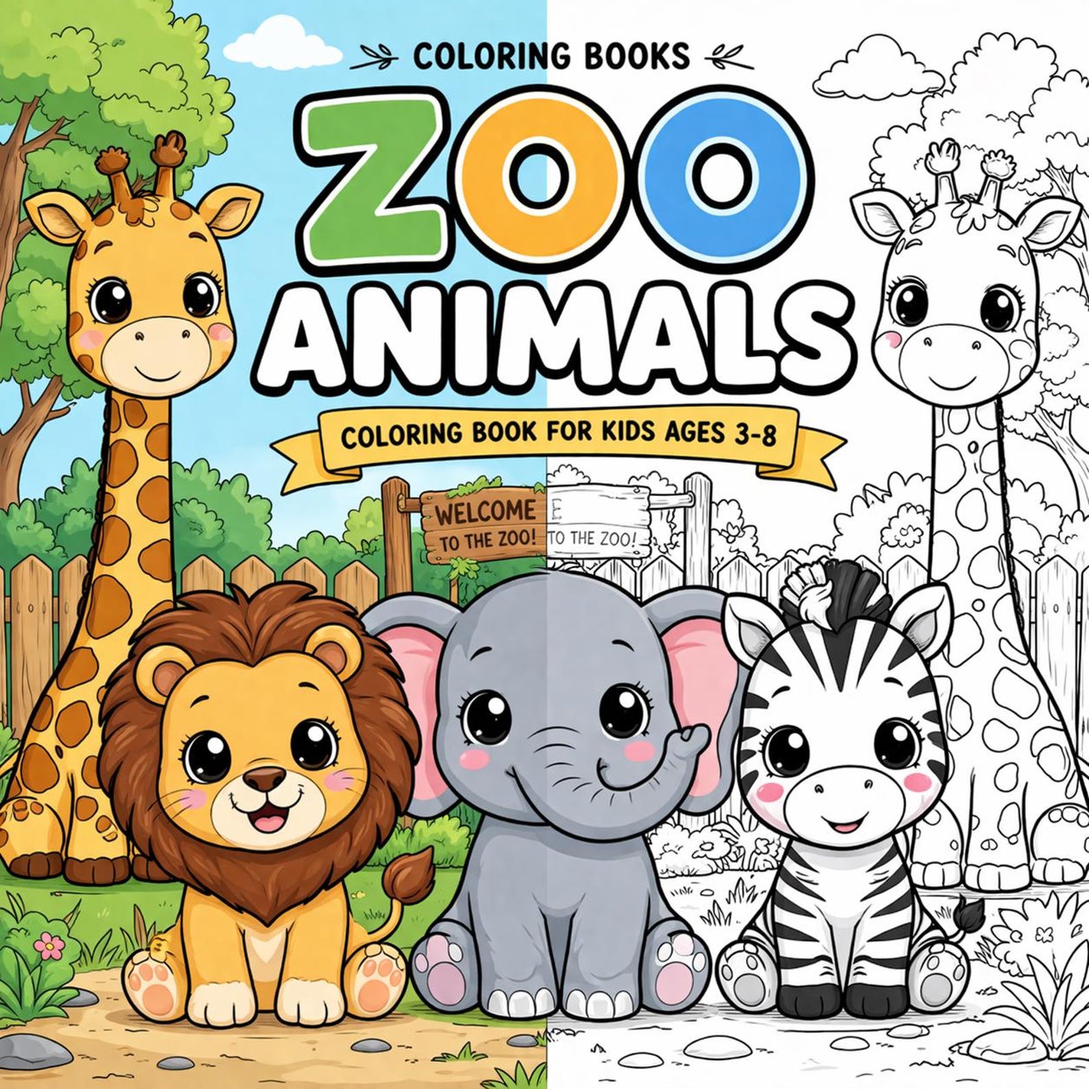 Zoo Animal Coloring Book for Kids Ages 3-8 Printable PDF Cute Animal ...