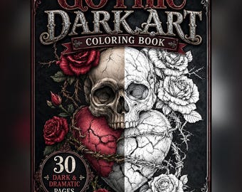 Dibujos para colorear de arte gótico oscuro / 30 láminas para colorear para adultos / PDF imprimible / Libro para colorear de calaveras y rosas / Descarga instantánea