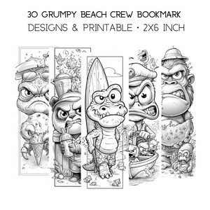 Grumpy Beach Crew Coloring | 30 Funny Summer Animals | Kids Bookmark Activity | Instant PDF Download