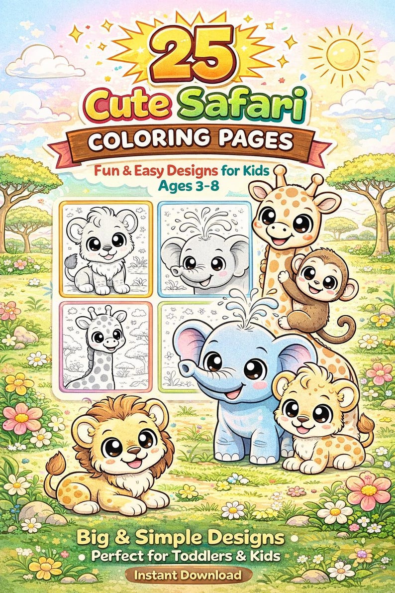 Safari Animal Coloring Book for Kids Ages 3-8 Printable PDF Jungle ...