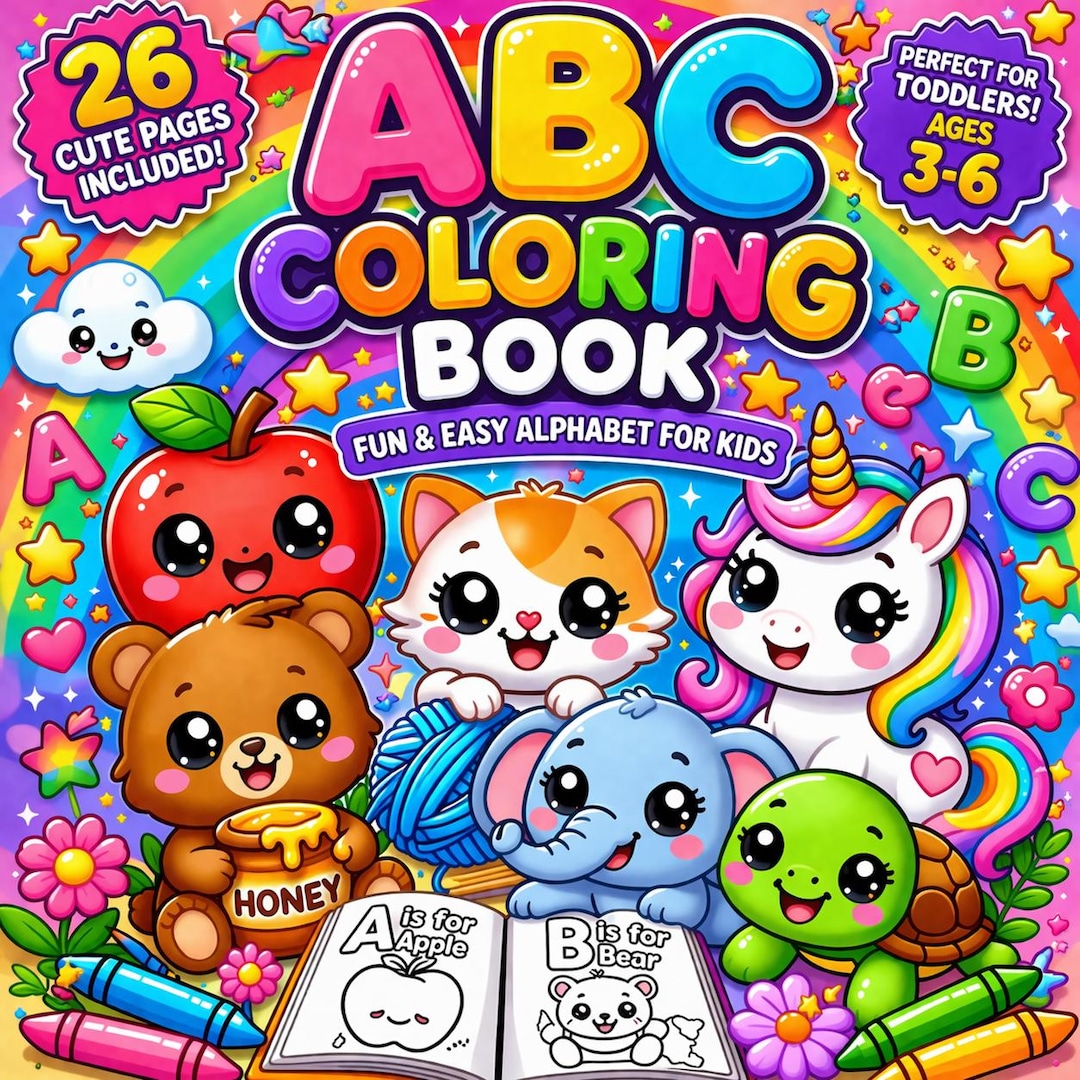ABC Coloring Book for Kids Printable PDF Alphabet Coloring Pages A-Z ...