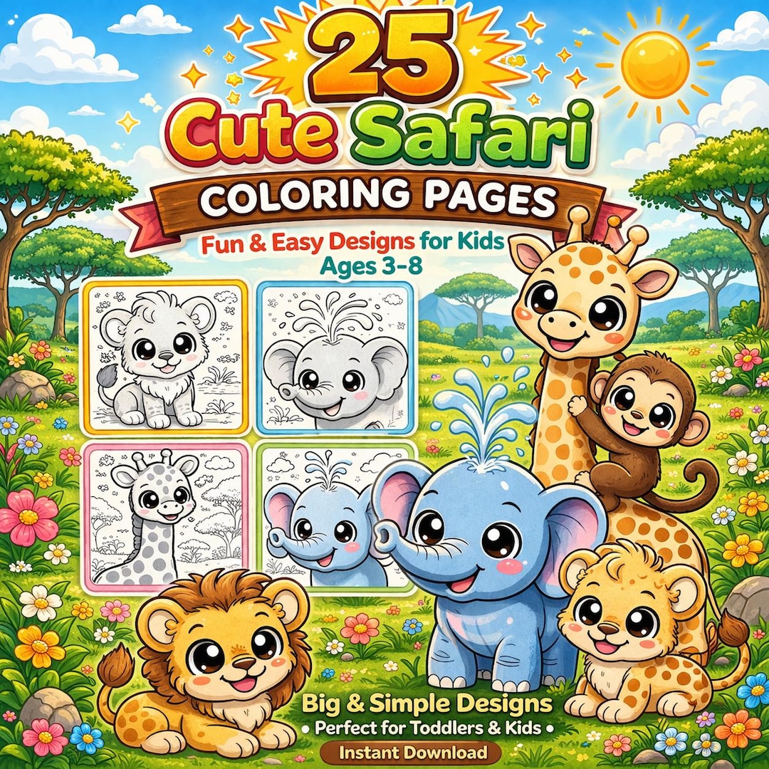 Safari Animal Coloring Book for Kids Ages 3-8 Printable PDF Jungle ...