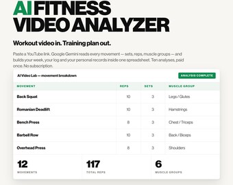 AI Workout Planner Google Sheets | YouTube Video Analysis to 7-Day Training Program | 10 AI Analyses