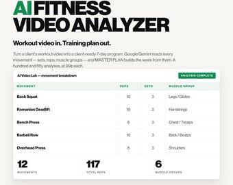 Personal Trainer Programming Tool Google Sheets | Turn Client Workout Videos Into Programs | 150 AI Analyses | Coach Kit