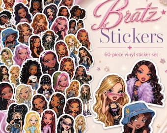 Pegatinas Bratz, 60 unidades, calcomanías de vinilo estilo Y2K para muñecas (portátil, teléfono, agenda)