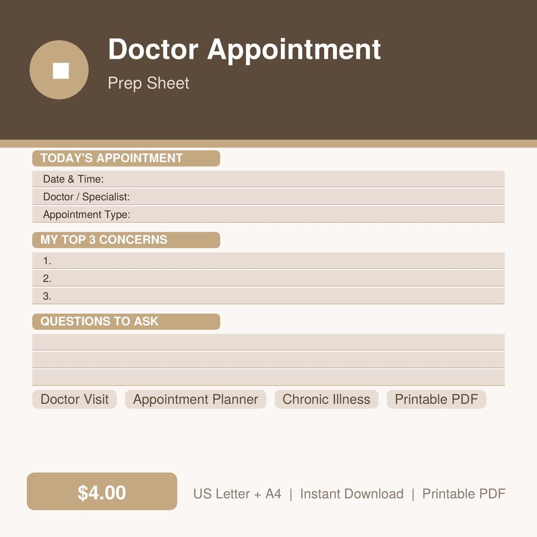 Doctor Appointment Prep Sheet Printable PDF | Chronic Illness Visit ...