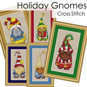 Holiday Gnomes Complete Collection Cross Stitch Patterns Fun Designs  Holiday Season Instant Download pdf Santa Christmas Winter Gnome Elf