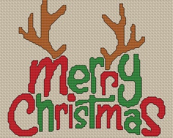 Christmas Reindeer Antlers Cross Stitch Pattern Fun Modern Design for Holiday Season Instant Download pdf - Santa Christmas Winter Seasons