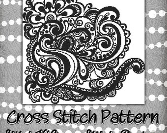 Swirls & Twirls Cross Stitch Pattern Beautiful Single Color Monochromatic Design Instant Download PdF Pattern