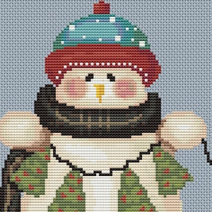 Winter Tree Snowman Cross Stitch Pattern - Cute Whimsical Snow Holiday Design - 2 Versions Included - Color Symbols and B/W Symbols PDF