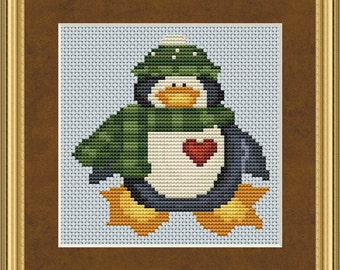 Cross Stitch Pattern Chilly Penguin in Winter Instant Download PdF
