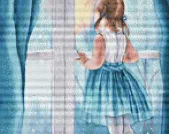 Cross Stitch Pattern - Girl in a Window - Instant Download PDF