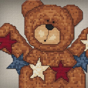 Counted Cross Stitch Pattern Americana Patriotic Teddy Bears Flags Designs Instant Download PdF StitchX Best Seller image 4