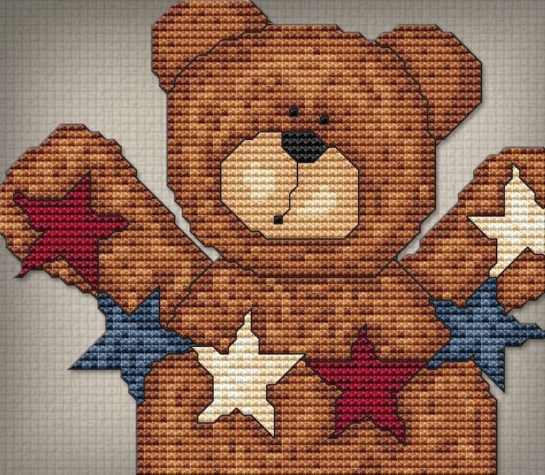 Counted Cross Stitch Pattern Americana Patriotic Teddy Bears Flags Designs Instant Download PdF StitchX Best Seller image 4
