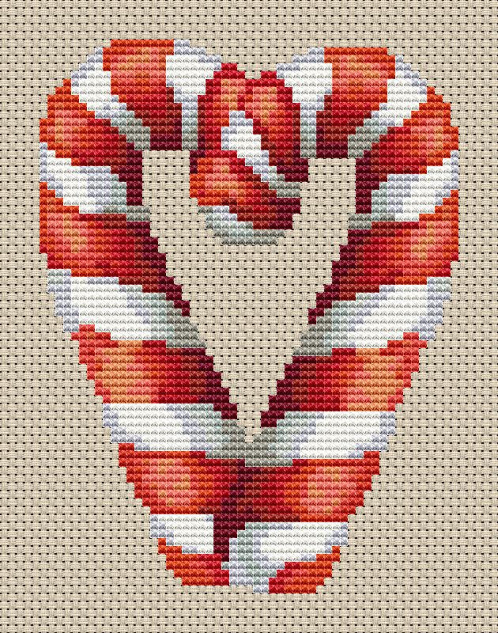 Candy Cane Heart Cross Stitch Pattern Modern Design Instant Download