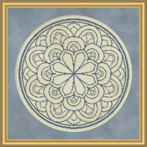 Cross Stitch Pattern Floral Medallion Monochrome No. 2 Single Color Design Instant Download PdF