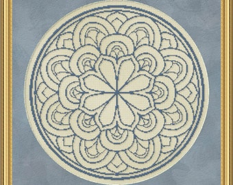 Cross Stitch Pattern Floral Medallion Monochrome No. 2 Single Color Design Instant Download PdF