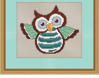 Cross Stitch Pattern Aqua Hoot Owl Instant Download PdF Precious Baby Owl