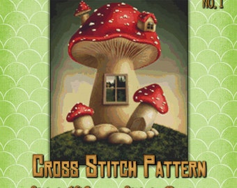 Mushroom Home 1 Cross Stitch Pattern Cute Fantasy Fairy Design Instant Download PdF Pattern
