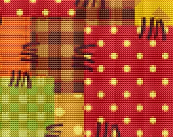 Patchwork Cross Stitch Pattern Fall Colored Quilt Type Design Instant Download pdf