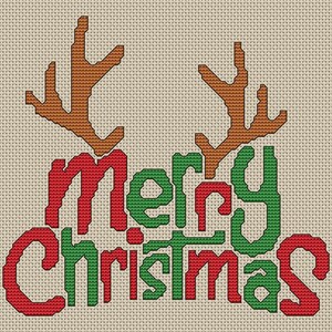 Merry Christmas Reindeer Antlers Cross Stitch Pattern Modern Design Instant Download PdF Pattern Christmas Peppermint Winter Holiday