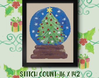 Tree Snowglobe Cross Stitch Pattern - Instant Download PDF - Modern Cross Stitch Design