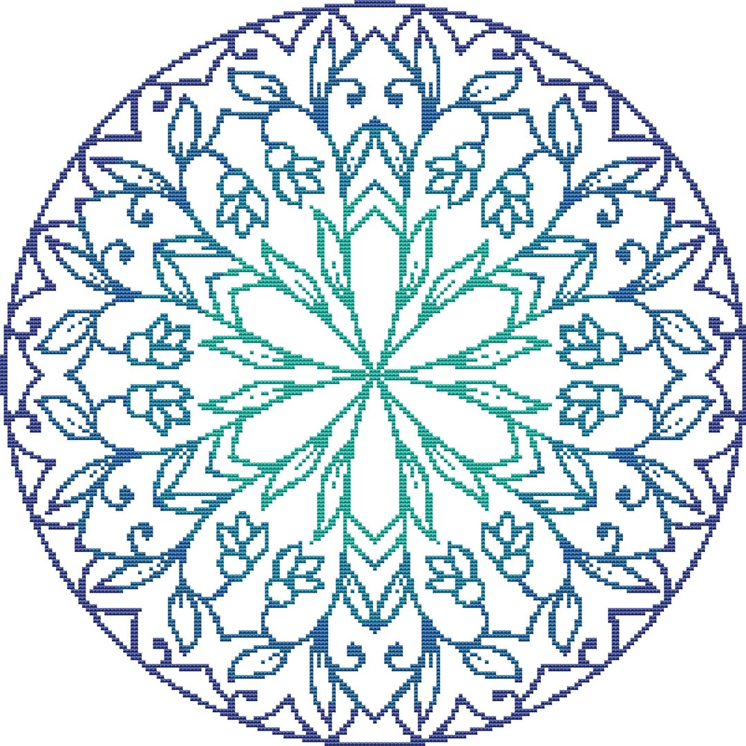 Cross Stitch Pattern Blue-green Mandala Instant Download PDF - Etsy