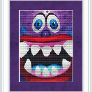 Silly Monster Cross Stitch Pattern Funny Design Instant Download PdF - Two Versions Included - Color Symbols AND Black/White Symbols