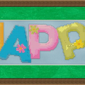 Cross Stitch Pattern HaPpY Word Art Design Instant Download PdF