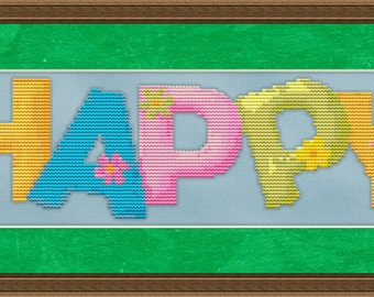 Cross Stitch Pattern HaPpY Word Art Design Instant Download PdF