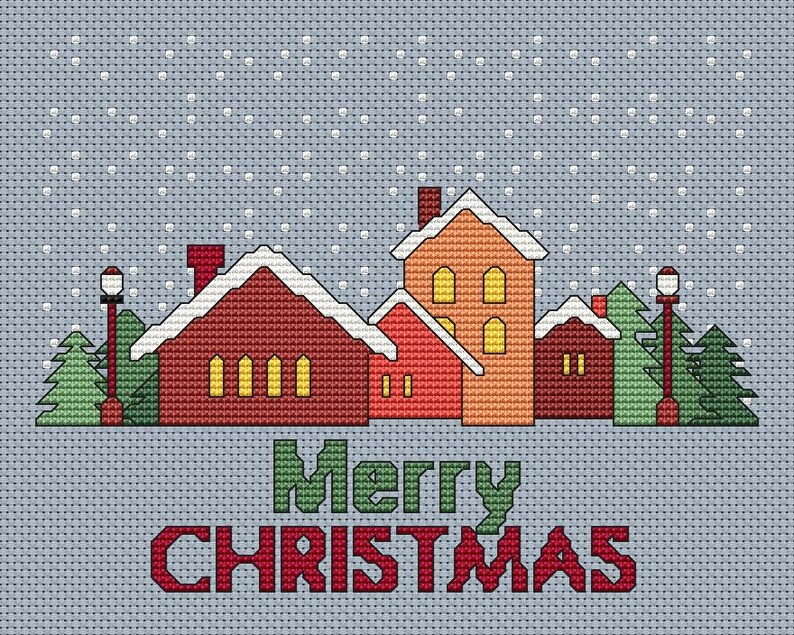 Christmas Village Cross Stitch Pattern Fun Modern Design ...