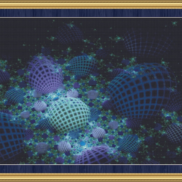 Fractal Cross Stitch Pattern Blue Bubbles Patterns Instant Download pdf Cross Stitch Design