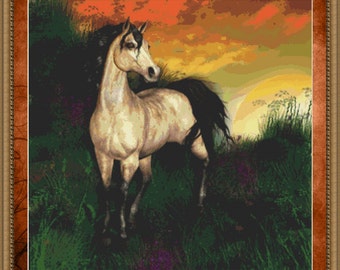 Cross Stitch Pattern Sunset Horse INSTANT Download pdf