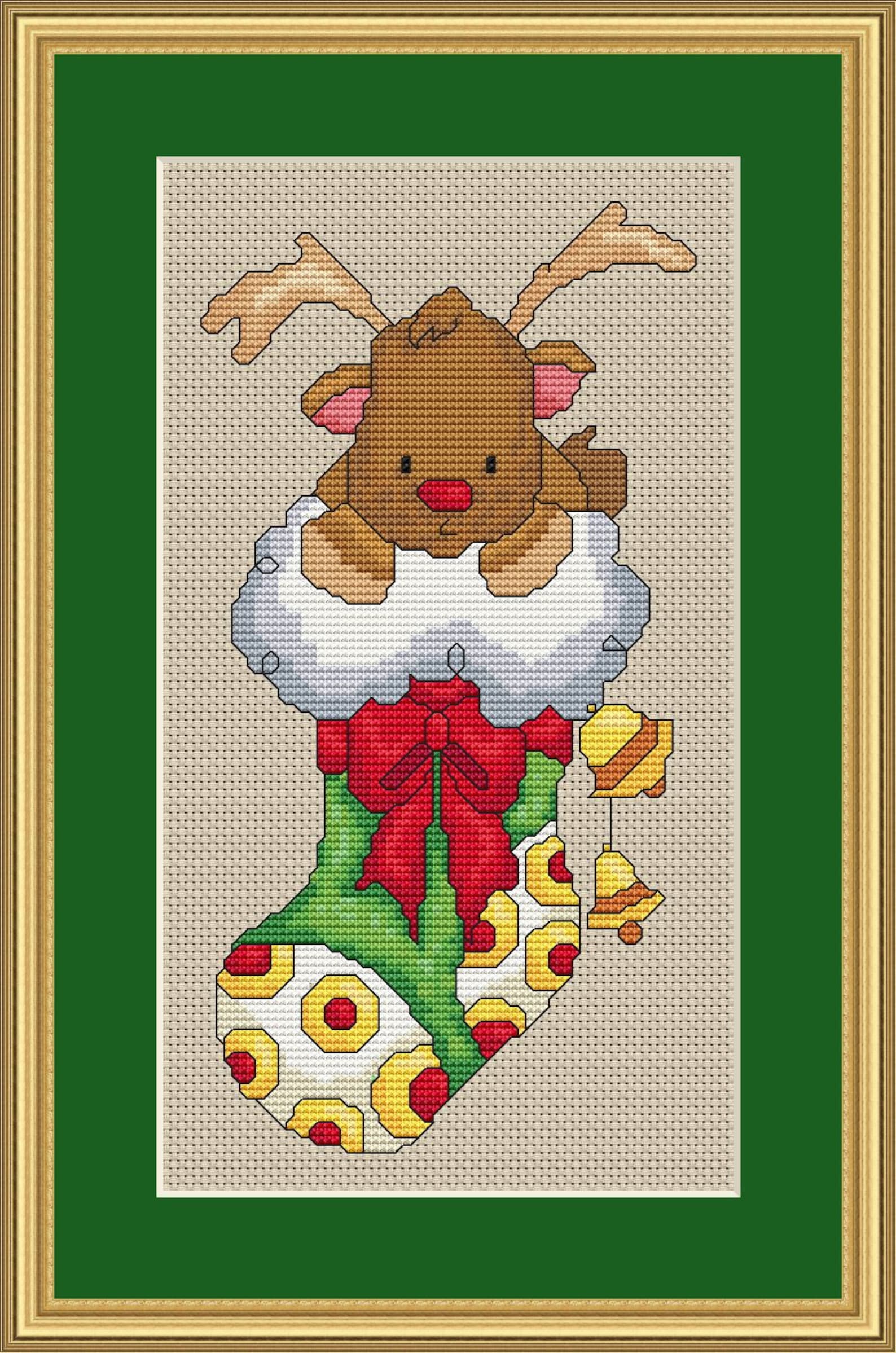 Cross Stitch Pattern Cute Reindeer in Stocking Christmas Etsy