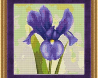 Cross Stitch Pattern Blue Iris Realistic Floral Instant Download PdF