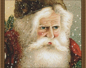 Cross Stitch Pattern Vintage Christmas No. 7 Elegant Holiday Art Design Instant Download Chart Santa St Nick